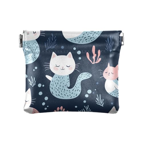 Cartoon-Geldbörse mit süßer Farbe, Meerjungfrau-Katze, PU-Leder, Kleingeldfach, Kartenorganizer für Männer und Frauen von aidingzhi