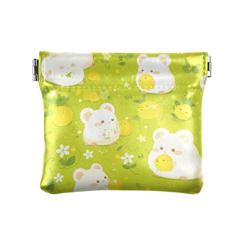 Cartoon Hamster fluoreszierend grün Damen Leder Münzgeldbörse Wasserdicht Tasche Geldbörse Make-up Tasche für Mädchen Damen Handtasche von aidingzhi