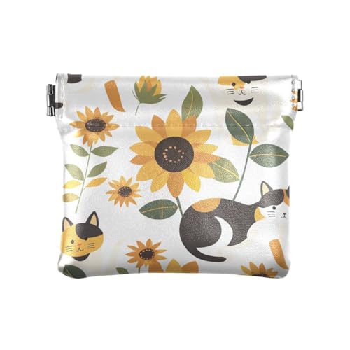 Cartoon-süße gelbe Sonnenblumenkatze, PU-Leder, kleine Münze, einzigartiger Schmuck-Organizer für Männer und Frauen von aidingzhi