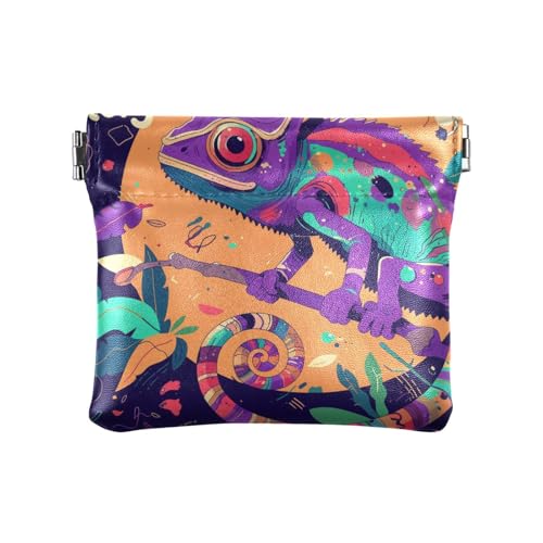 Chamäleon Kleines Leder-Münzgeldbörse, wasserdicht, Mini-Kosmetiktasche für Männer und Frauen, Reisen von aidingzhi