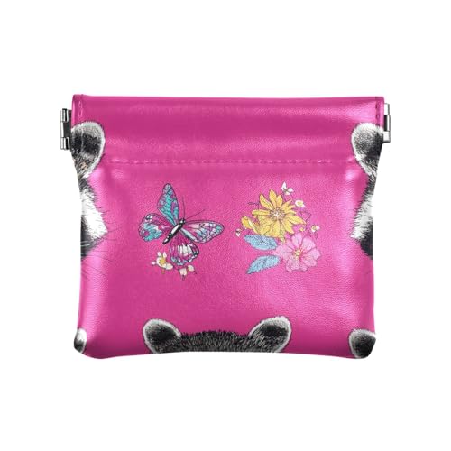 Chic Waschbär Hot Peach Damen Kleine Leder Münzbörse Wasserdicht Mini Kosmetikkoffer für Männer Frauen Reisen von aidingzhi