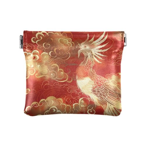 Chinesische Phoenix Glückswolken Rot Gold Damen Kleine Leder Münzbörse Geldbörse Niedlich Mini Kleingeld Geldbörse Münzfach für Männer Frauen Reisen von aidingzhi