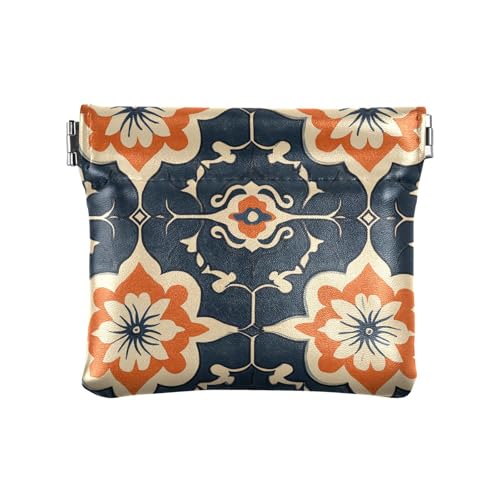 Chinesischer Dunhuang-Stil Marineblau und Orange Blume Damen Leder Münzbörse Wasserdicht Mini Kartenhalter Geldbörse für Mädchen Damen Handtasche, Chinesischer Dunhuang-Stil, marineblau und Chinesischer Dunhuang-Stil Marineblau und Orange Blume Damen Leder Münzbörse Wasserdicht Mini Kartenhalter Geldbörse für Mädchen Damen Handtasche, Chinesischer Dunhuang-Stil, marineblau und von aidingzhi