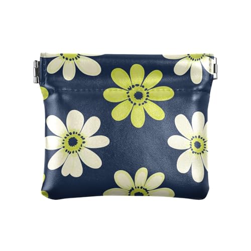 Daisy Limettengrün und Marineblau Damen Leder Bargeld Geldbörse Wasserdicht Kartenschlüssel Organizer für Männer Frauen Reisen, Gänseblümchen, Limettengrün und Marineblau, Dekoration von aidingzhi