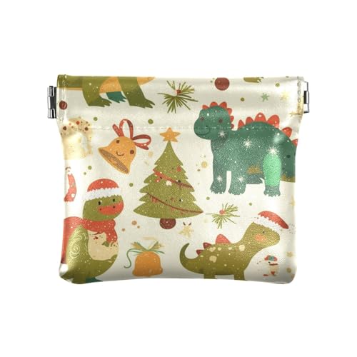 Damen-Geldbörse aus Leder, Motiv: Weihnachts-Dino-Karikatur, praktische Organisationstaschen für Mädchen und Damen von aidingzhi