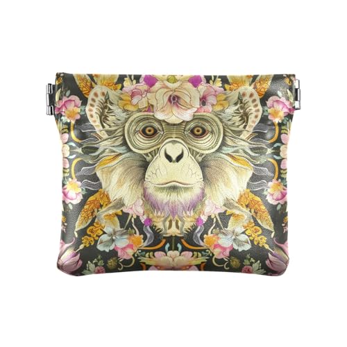 Damen-Geldbörse im Boho-Stil, Blumenaffe, Leder, einzigartiger Kleingeldhalter, Kartenorganizer für Männer und Frauen von aidingzhi