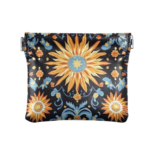 Damen-Geldbörse im Boho-Stil, Vintage-Stil, Sonnenblumen, Leder, praktische Organisationstaschen für Männer und Frauen von aidingzhi
