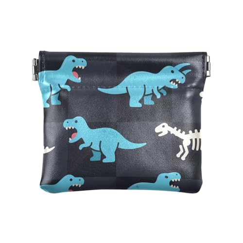 Damen Leder Münzgeldbörsen mit Dinosaurier-Totenkopf-Motiv, tragbar, Kleingeldbörse mit Verschluss, für Damen, Jungen, Mädchen von aidingzhi