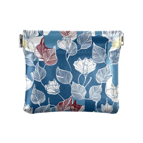 Doodle Blue Plant Leaves Damen PU Leder Münzbörse Tragbarer Kartenhalter für Frauen Mädchen von aidingzhi