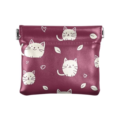 Doodle-Stil Katze Burgunderrot Damen Leder Münzbörse Geldbörse Einzigartiger Verschluss Geldbörse Kartenhalter für Mädchen Damen Handtasche von aidingzhi
