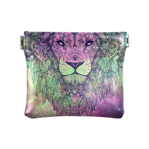 Dream Bohemian Starry Lion Damen Leder Münzgeldbörse Tragbare Mini Münzbörse Beutel für Mädchen Frauen Damen, Dream Bohemian Starry Lion, Dekoration von aidingzhi