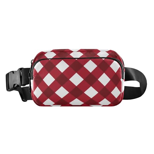 Dunkelrot und reinweiß kariert, modische Bauchtasche für Herren und Damen, Mehrzweck-Umhängetasche mit verstellbarem Riemen für Workout, Laufen, Wandern von aidingzhi