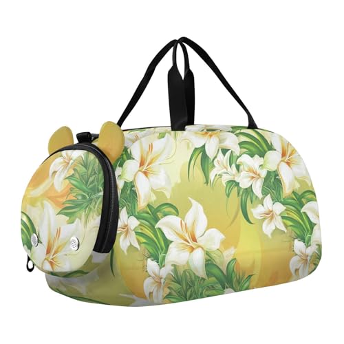 Easter Lily Happy Easter Kleiner Turnbeutel mit Schuhfach Multifunktionale Wochenend-Reisetasche für Strand Schwimmen Taschen Pool Sport, Osterlilie, Frohe Ostern von aidingzhi