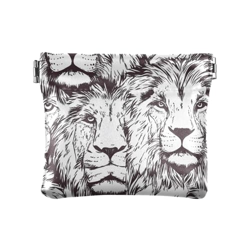 Einfache handgezeichnete Skizze Löwe Damen Leder Münzgeldbörsen Pouches Tragbare Kosmetiktaschen für Männer Frauen Reisen von aidingzhi