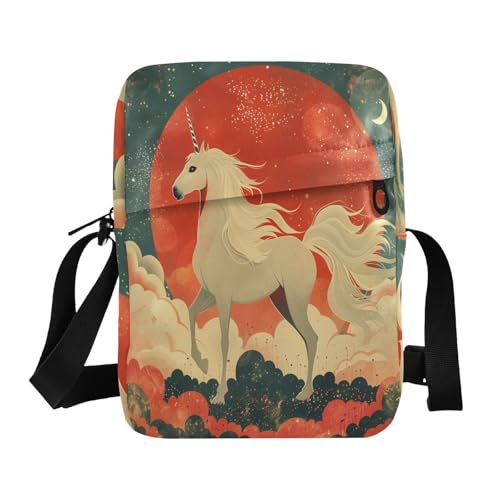 Einhörner Ukiyo-e Style Messenger Bags Herren Umhängetasche Crossbody Geldbörse Verstellbarer Riemen für Casual Business von aidingzhi