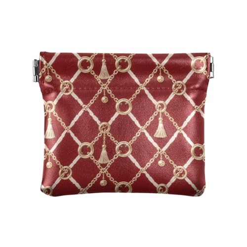 Europäische Geldbörse im Retro-Stil, rotes Muster, für Damen und Herren, Leder, tragbar, Kleingeldbörse mit Verschluss für Damen von aidingzhi