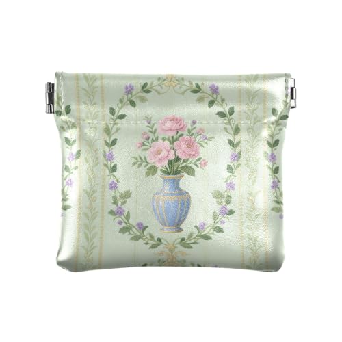 Europäisches Retro-grünes Muster, Damen-PU-Leder-Münzgeldbörse, ausgefallene Geldbörse für Männer und Frauen auf Reisen von aidingzhi