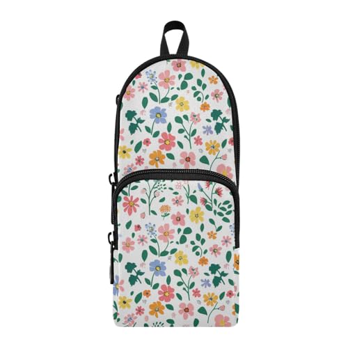 Federmäppchen aus Nylon, mit 3 Fächern, niedlich, kleine Blumen und Blätter, große Kapazität, Reißverschluss, Netz, Schreibwaren für die High School von aidingzhi