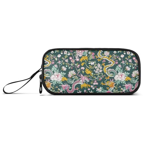Federmäppchen aus Nylon mit Drachenmuster, große Kapazität, für Schule und Studenten, Blumen und Drachen, One Size, Schreibwaren von aidingzhi
