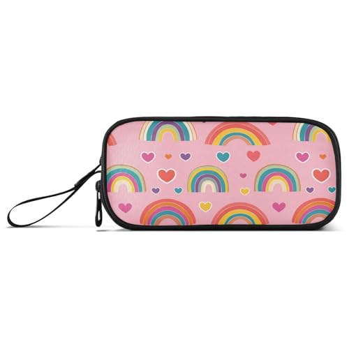 Federmäppchen mit Regenbögen und Herzen, Nylon, großes Fassungsvermögen, Reißverschluss, Schreibwaren-Organizer für Schule, Erwachsene von aidingzhi