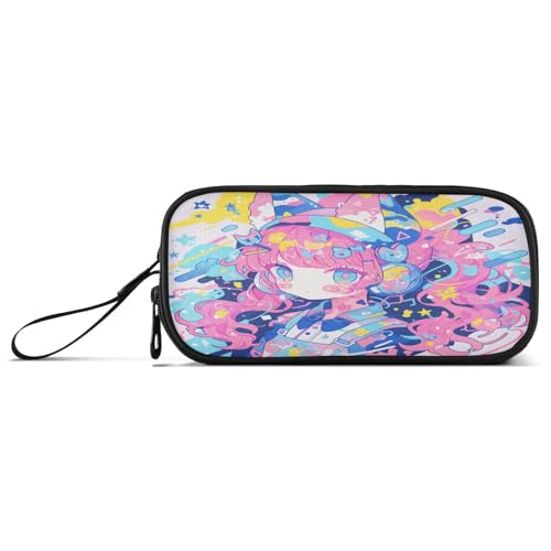 Federmäppchen mit abstraktem Katzen-Anime-Motiv, bunt, Nylon, großer Reißverschluss, großes Fassungsvermögen, Federmäppchen, Schreibwaren für Büro und Erwachsene von aidingzhi