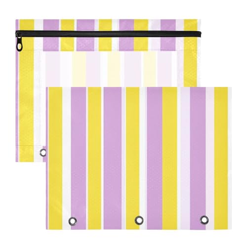 Federmäppchen mit glatten Reißverschlüssen, 3-Lochung für A4-Papier, Briefe, 2 Stück, für Lehrer, Schule, Studenten, Lehrerbedarf, hellviolette und gelbe Streifen Federmäppchen mit glatten Reißverschlüssen, 3-Lochung für A4-Papier, Briefe, 2 Stück, für Lehrer, Schule, Studenten, Lehrerbedarf, hellviolette und gelbe Streifen von aidingzhi