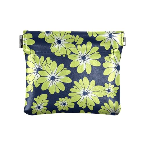 Gänseblümchen Limettengrün und Marineblau Damen Kleingeldbörse Leder Kleingeldbörse Wasserdicht Kartenetuis Geld Organizer für Frauen Mädchen von aidingzhi