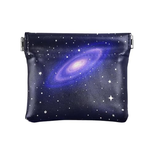 Galaxy Sparkling Dark Blue Damen Leder Münzgeldbörsen Beutel Wasserdicht Kleingeld Geldbörse mit Verschluss für Männer Frauen Reisen von aidingzhi
