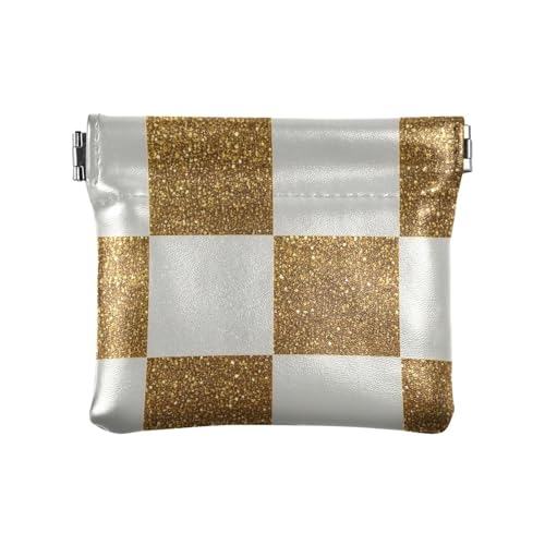 Gefälschte Glitzer-Schachbrett-Quadrate, Weißgold, Damen, Leder, Münzgeldbörse, tragbare Kartenetuis, Geldorganizer für Frauen von aidingzhi