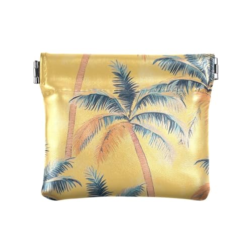 Gelbe tropische Bäume für Damen und Herren, Leder, Münzgeldbörse, wasserdicht, Geldbörse für Damen von aidingzhi