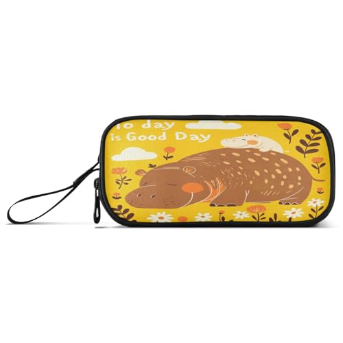 Gelbes Nilpferd, niedliches Gänseblümchen, Nylon, große Kapazität, Federmäppchen für Schule, Schreibwaren für High School Mädchen von aidingzhi
