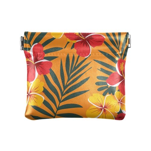 Geldbörse aus Leder im tropischen Stil mit hawaiianischer Blume, ausgefallene Tasche, Make-up-Tasche für Männer und Frauen von aidingzhi