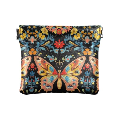 Geldbörse aus Leder mit Schmetterlingen und Blumen, lebendige Farben, praktischer Organizer für persönliche Gegenstände, Organizer für Männer und Frauen von aidingzhi