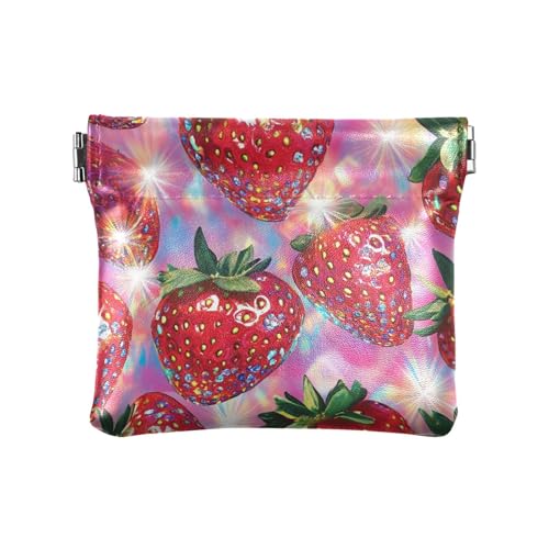 Geldbörse für Damen, Leder, Erdbeerrot, tragbar, für Karten, Schlüssel, Organizer für Männer und Frauen von aidingzhi