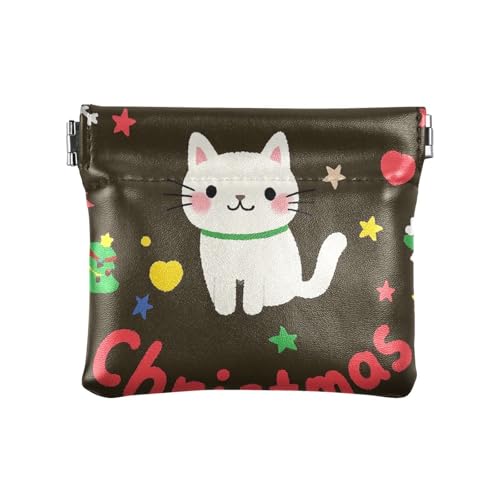 Geldbörse für Damen, Motiv: Frohe Weihnachten, Cartoon, weiße Katze, Leder, Münzgeldbeutel, ausgefallene Geldbörse für Mädchen, Frauen von aidingzhi