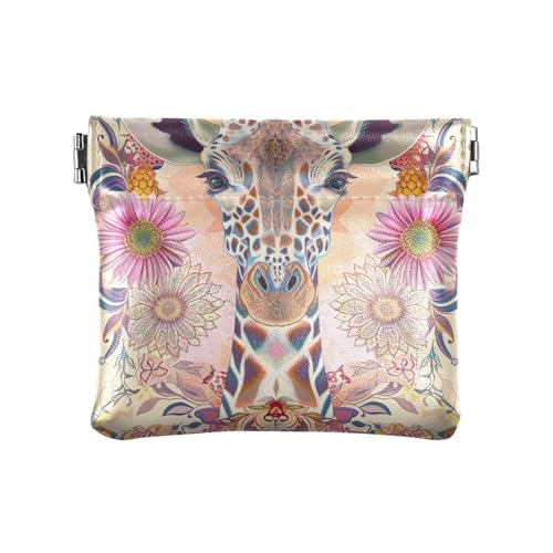Geldbörse im Boho-Stil, Blume, Giraffe, Leder, wasserdicht, Kleingeldhalter, Kartenorganizer für Damen von aidingzhi