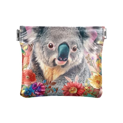 Geldbörse im Boho-Stil, Blume, Pfirsich, Koala, Damen, Leder, niedlich, Make-up-Tasche, Wechselgeldbörse für Mädchen, Damen Handtasche von aidingzhi