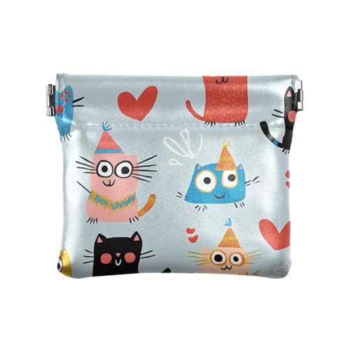 Geldbörse im Boho-Stil, Katzen, bunt, Cartoon, PU-Leder, Kleingeldtasche, niedlicher Verschluss, Kartenhalter für Mädchen und Damen von aidingzhi