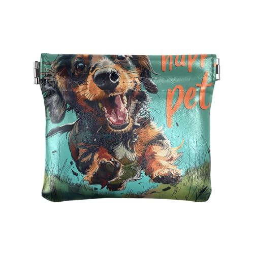 Geldbörse mit Cartoon-Motiv laufender Dackel für Damen, Leder, Münzgeldbörse, ausgefallene Geldbörse mit Verschluss, für Männer und Frauen, Reisen von aidingzhi