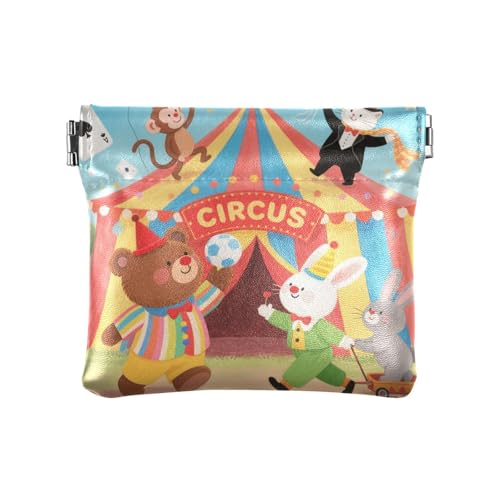 Geldbörse mit Cartoon-Motiv und niedlichem buntem Zirkus, für Damen, Leder, ausgefallener Schmuck für Frauen und Mädchen von aidingzhi