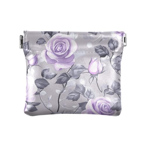 Geldbörse mit Rosen-Samtband, lila und silbergrau, für Damen und Herren, Leder, tragbar, Mini-Geldbörse, Münzfach für Männer und Frauen, Rosen-Samtband, lila und silbergrau, Dekoration von aidingzhi