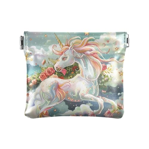 Geldbörse mit fliegenden Einhörnern für Damen und Herren, Leder, tragbare Make-up-Tasche für Damen und Mädchen, Fliegende Einhörner, Dekoration von aidingzhi