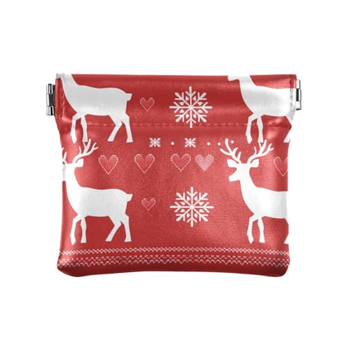 Geldbörse mit skandinavischem Weihnachtsmotiv und Hirsch-Liebe, rotes PU-Leder, ausgefallene Kartenetuis, Geldorganizer für Frauen und Mädchen von aidingzhi