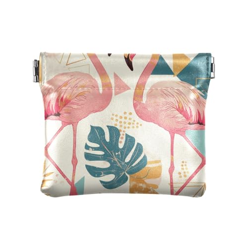 Geometrische Flamingos Damen Leder Münzbörse Geldbörse Niedlich Mini Geldbörse Geldbörse für Frauen Mädchen von aidingzhi