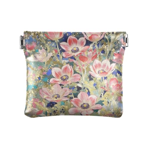 Goldene chinesische Blumen Pfirsich Damen Leder Münzgeldbörsen Beutel Tragbare Tasche Geldbörse Make-up Tasche für Mädchen Frauen Damen von aidingzhi