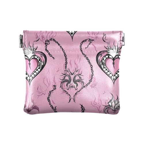 Gothic Pfirsich Schwarz Herz Kariertes Skelett Frauen Leder Münzgeldbörse Tragbare Make-up-Tasche Wechselgeldbörse für Frauen Jungen Mädchen von aidingzhi