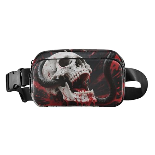 Gotische rote und schwarze Totenköpfe und Schlangen, stilvolle Gürteltasche für Männer und Frauen, große Kapazität, Umhängetasche, Gürteltasche mit verstellbarem Gurt für Workout, Laufen, Wandern von aidingzhi