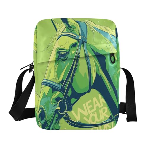Green Horse Cartoon Messenger Bag für Herren, Schultertasche, Cross-Over-Geldbörse, verstellbarer Riemen, für Schule, Business von aidingzhi