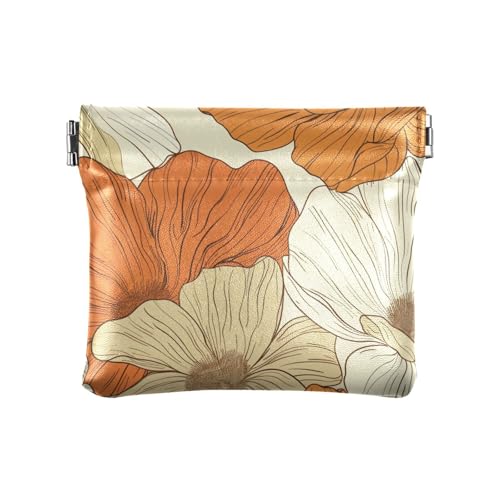 Große Blumen in Beige und Orange Damen Leder Münzbörse Geldbörse Niedliche persönliche Gegenstände Organizer für Frauen Mädchen von aidingzhi