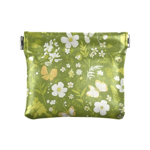 Grüne Blume Natur Damen Leder Münzgeldbörse Geldbörse Geldbörse Wasserdicht Kartenetuis Geld Organizer für Mädchen Damen Handtasche, Grüne Blume Natur, Dekoration von aidingzhi